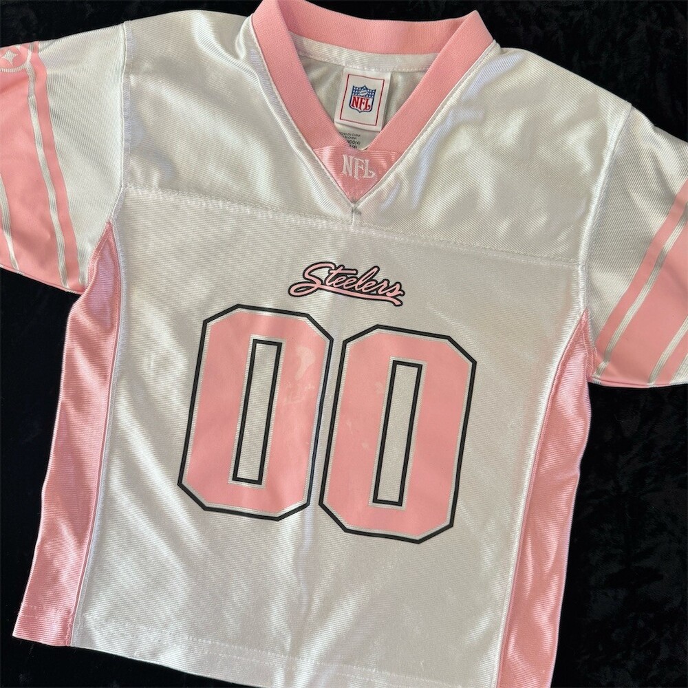 Reebok Pittsburgh Steelers Girls Jersey Shirt Pink & White V-Neck Size 4
